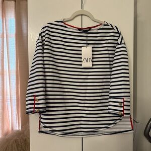 Zara Navy and White Striped Top